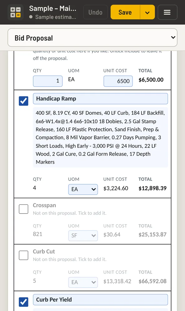 A bid proposal on an iPhone